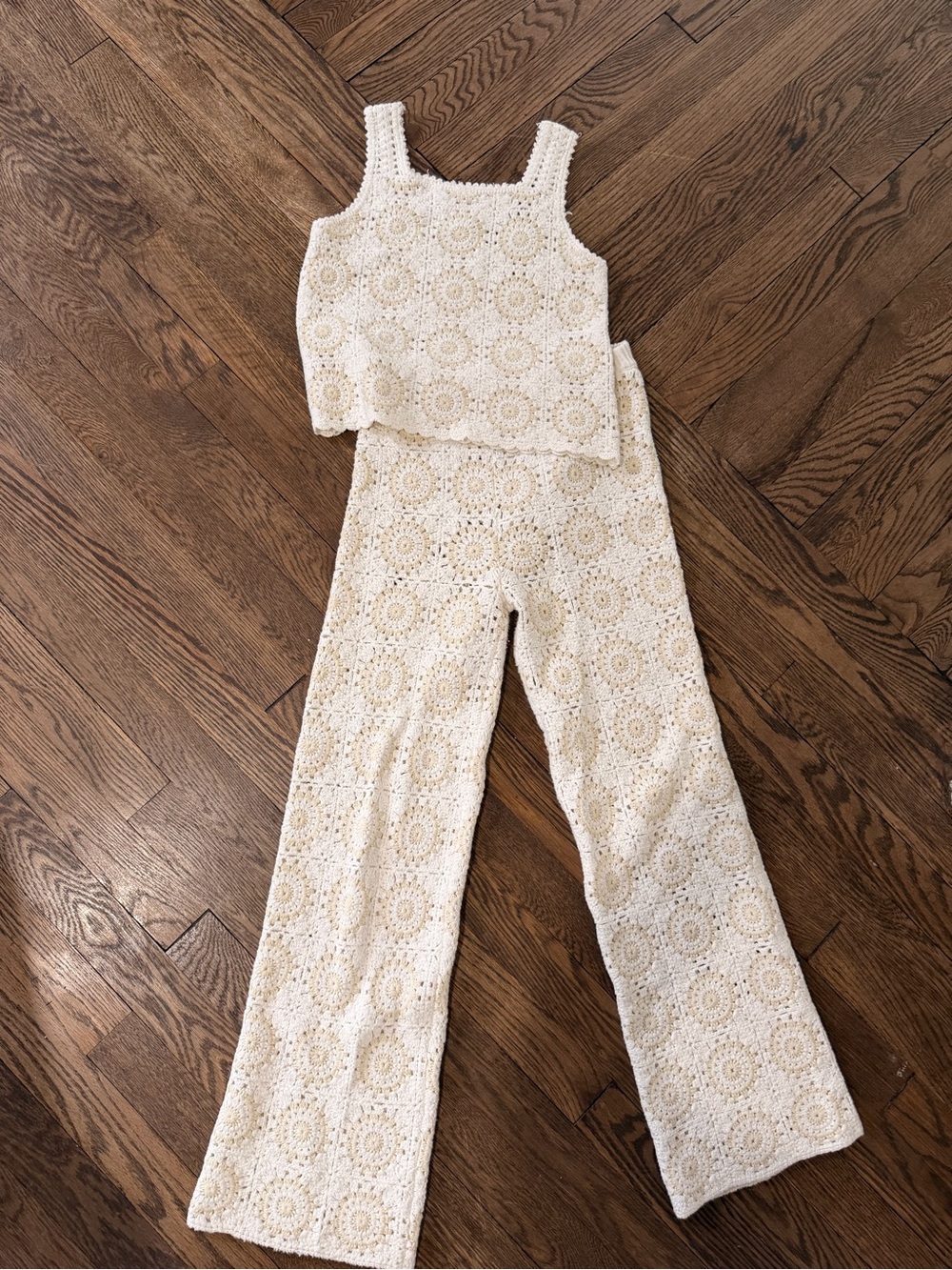 Zara Crochet Cream Tank & Wide-Leg Pants Set size 11-12 kids